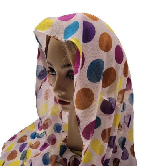 Polka Dots Scarf with Multicolor Large Circles on White Background  Scarf - Picture 5 of 6